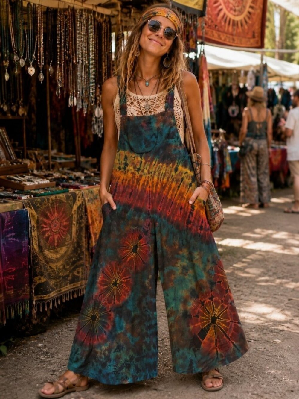 NWT Tie Dye Elastic Strap Wide Leg Overalls